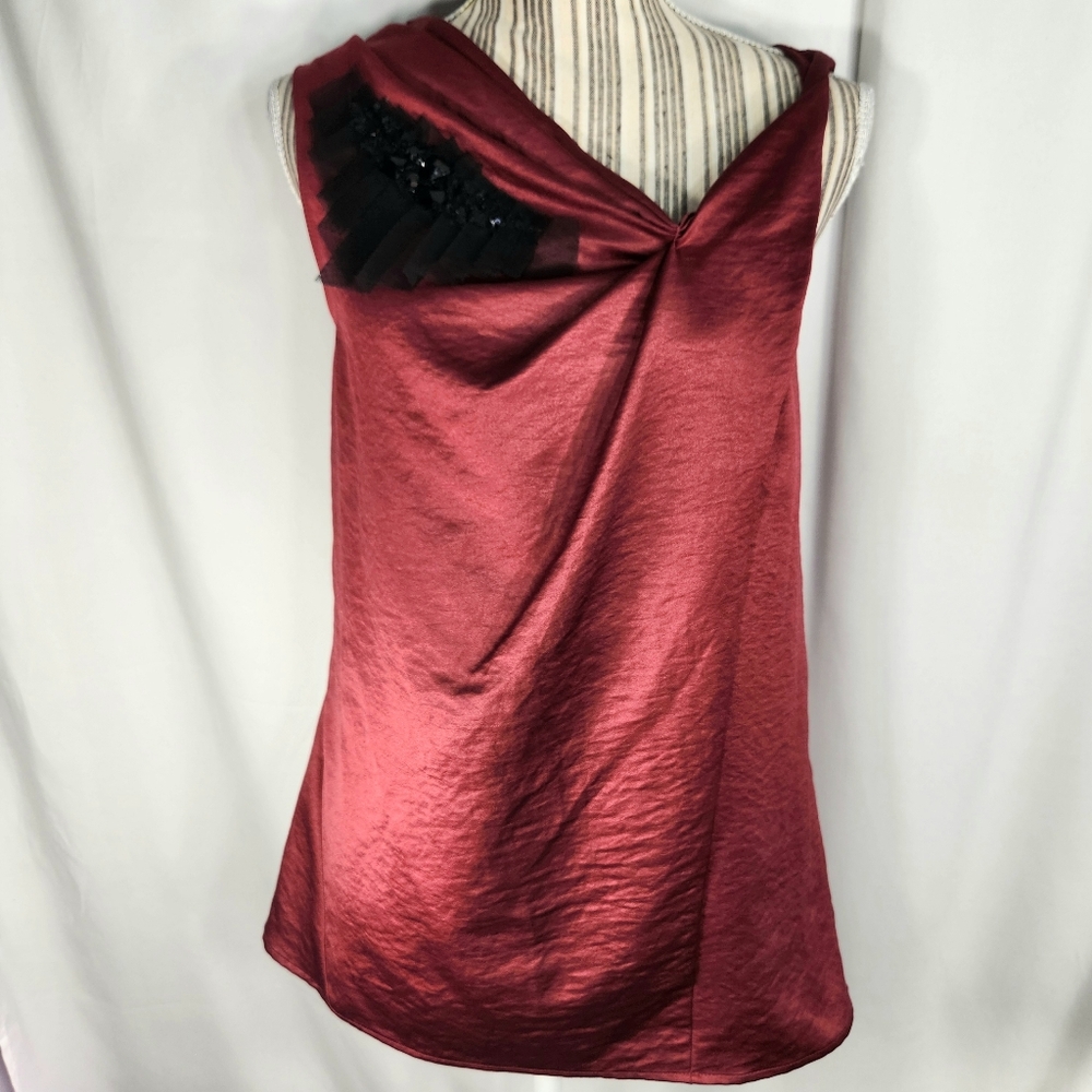 Simply Vera Vera Wang Red & Black Drape & Gathered Neckline Sleeveless Top Small